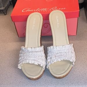 Charlotte Russe White & Cream Ruffle Wedges